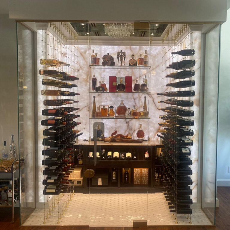 Illuminated cristallo stone wine cellar in Naples