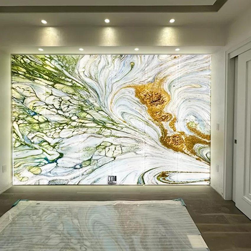 Lighted acrylic artwork wall in Acqualina resort Sunny Isles