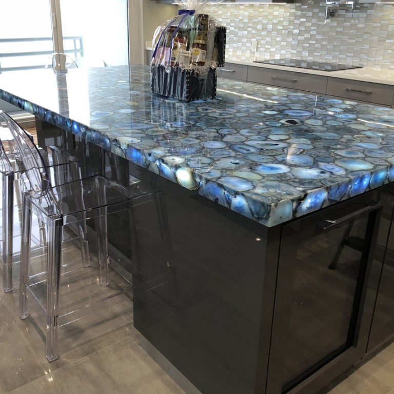Back lit blue agate island counter top