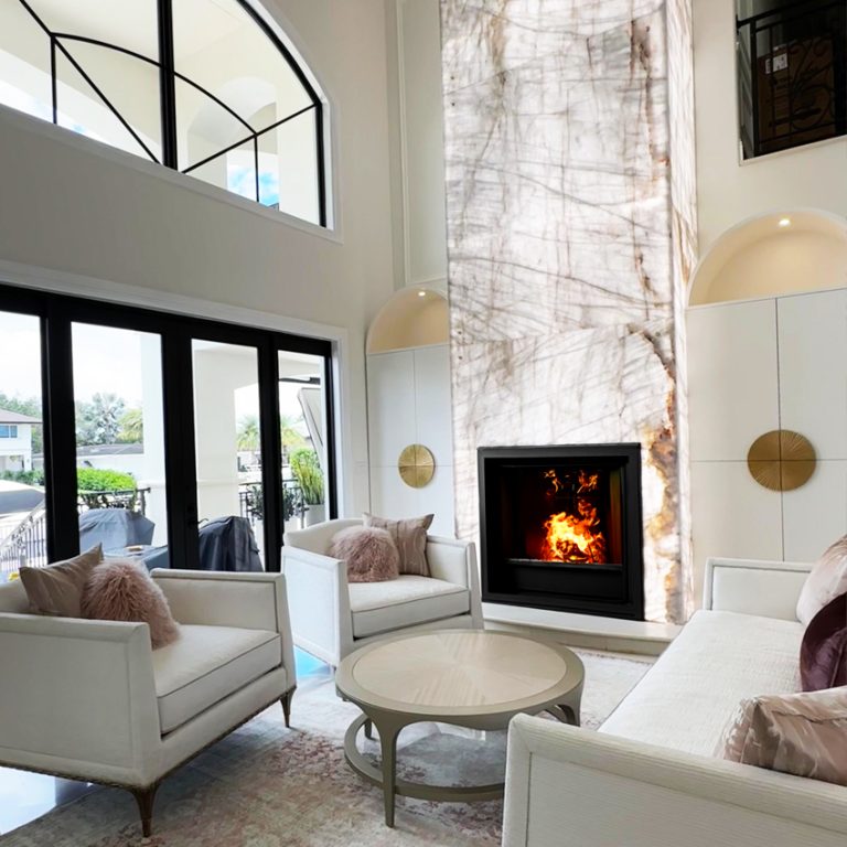 backlit fireplace stone in ocean drive