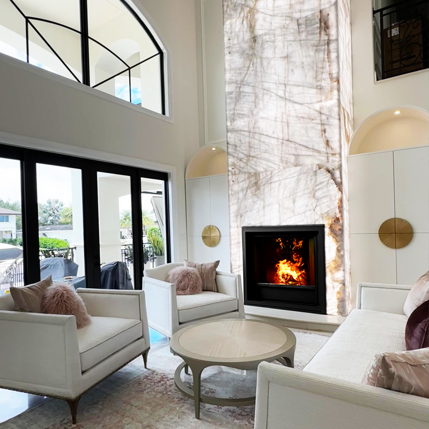 backlit fireplace stone in ocean drive