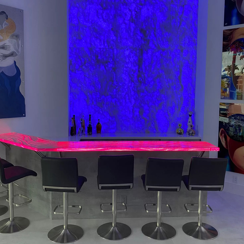 Bartop stone and wall color changing with LED panels in Broward