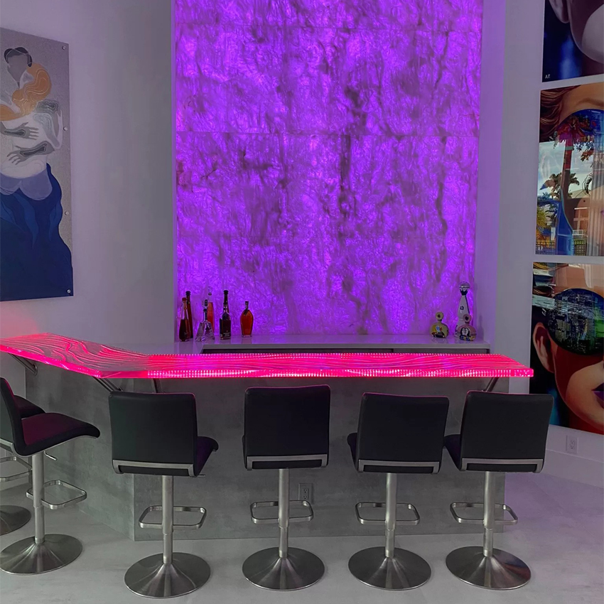 Bartop stone and wall color changing with LED panels in Broward