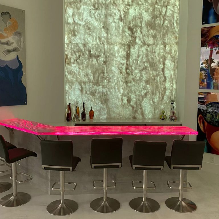 Bartop stone and wall color changing with LED panels in Broward