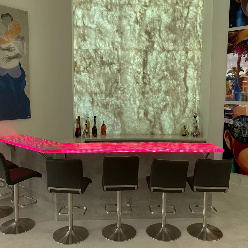 Bartop stone and wall color changing with LED panels in Broward