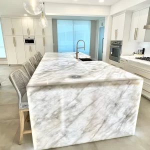 Illuminated Kitchen Island Stone Glows with Custom LED Light Panel Dakota